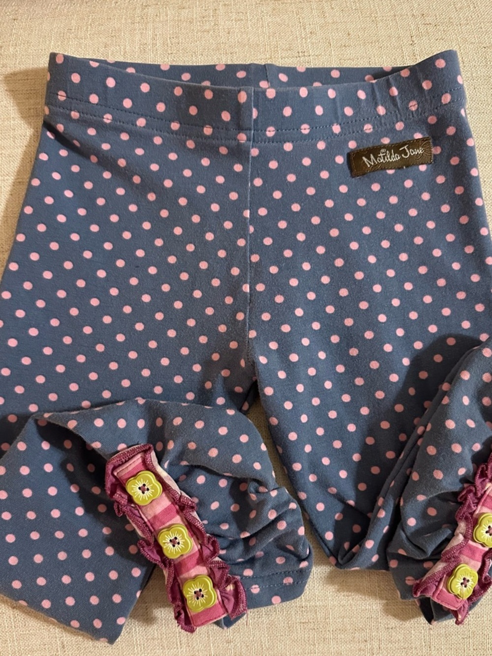 Girls Matilda Jane Navy with Pink Polka Dot Leggings Size 4